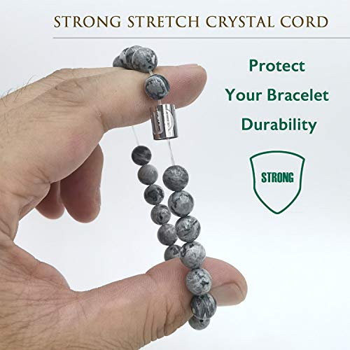 Morchic Map Jasper Stone Natural Gemstone Womens Mens Stretch Bracelet, Genuine Energy 8Mm Beads Classic Simple Design Birthday Gift 7.5 Inch #TOP3