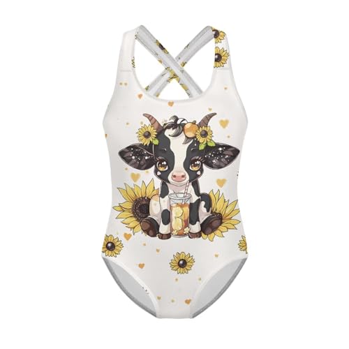 Image of Girls One Piece Cat Swimsuits Quick Dry Cartoon Beach Bathing Suit Crossback Swimwear for Kids 5-14 Years