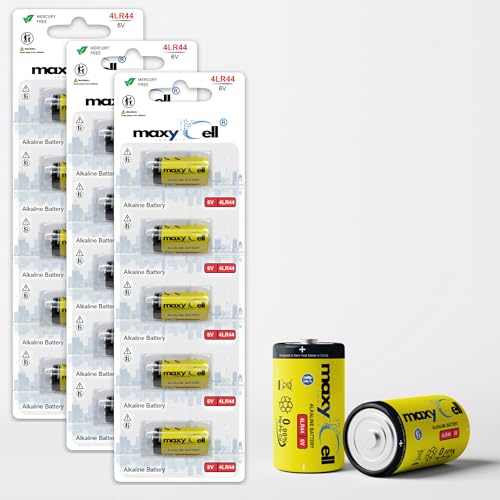 MaxyCell 4LR44 6V Alkaline Battery - High Capacity Long Lasting Reliable Power Replacement for Dog Collars, Cameras, Remote Controls, Glucometers, Leak-Proof Design 4AG13 A544 PX28A 476A (15 Pack)