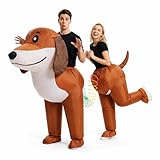 mowholm Couple Inflatable Dachshund Costume for Adults, 2 Person Funny Dog Blow Up Costume for Men Women Halloween Cosplay Outfit, Team-Building Party Air Blow Up Suit