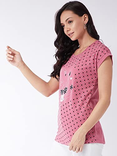 Image of Modeve Women Printed Cotton Blend Half Sleeve Round Neck T-Shirt for Summer
