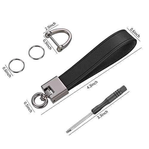 Hamdecro Genuine Leather Key Chain, Universal Car Keychains For Men And Women, Key Fob Holder With Anti-Lost D-Ring, 2 Keyrings And 1 Screwdriver - Black #TOP6