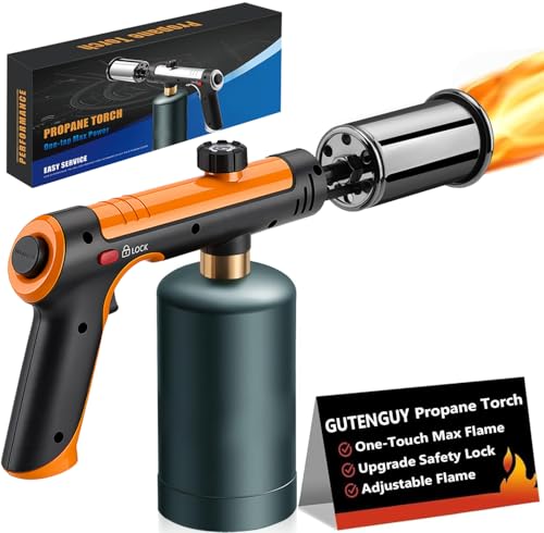 Image of Powerful Propane Torch with One-Touch Max Fire, Adjustable Kitchen Torch with Safety Lock, Flamethrower, Blow Torch Gun for Grill, BBQ, Sous Vide, Campfire Starter (Tank Not Included)