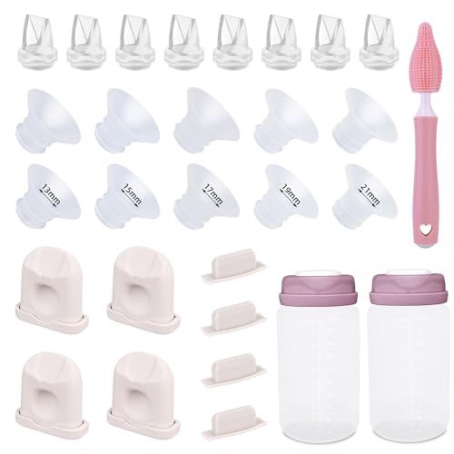 Image of Breast Pump Replacement Parts Kit Compatible with Eufy Electric Wearable Breast Pumps E10 / E20 / S1 / S1 Pro, Includes Valves, Silicone Diaphragms, Flanges, Cleaning Brush & Milk Storage Bottles