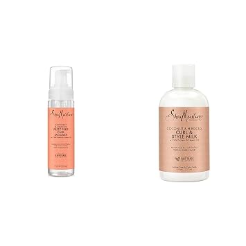 SheaMoisture Curl Mousse Coconut and Hibiscus & Fair Trade Sulfate Free Coconut Hibiscus Curl & Style Milk with Silk Protein & Neem Oil For Thick, Defined, Curly Hair 8 oz