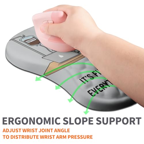 Image of Ergonomic Joint Wrist Support Mouse Pad with Memory Foam Cushion Massage Bump, Carpal Tunnel Pain Relief Mousepad Slope Design for Wrist Rest, 11.8x7.9 in, Funny Coffee Cat