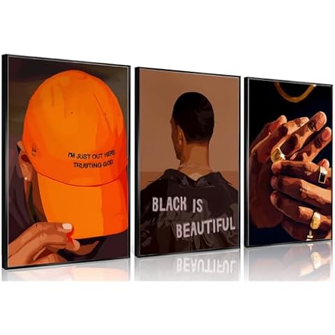 Black Men Canvas Wall Art Set of 3 Fashion African American Black Man Posters Prints Black Art Wall Decor Pictures for Living Room Bedroom Decoration,Unframed 16x24in Cover