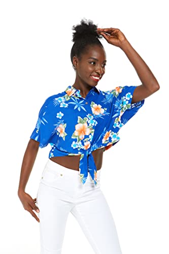 Image of Matchable Family Hawaiian Luau Men Women Girl Boy Clothes in Hibiscus Blue