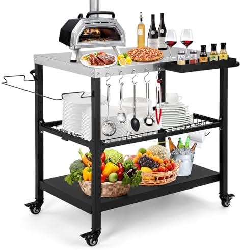 Carrito de parrilla para exteriores, carrito de comedor de prepar...
