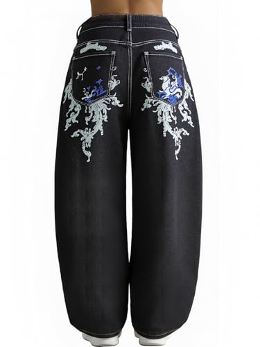 Image of EMMIOL Women Hip Hop 90s Vintage Baggy Jeans Denim Pants Mid Waist Jeans