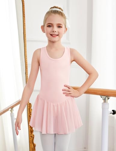 Image of Arshiner Kid Girls Hollow Back Ballet Leotard with Skirt Sleeveless Dance Dresses