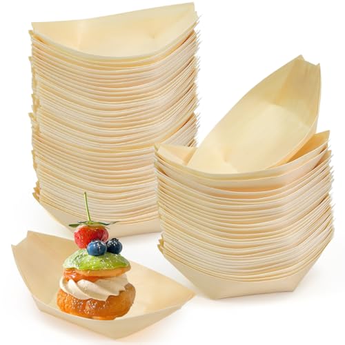 Miniatura 8 de Huucozn 100 Pcs Cuencos Aperitivos Desechables, Platos Para Aperitivos Desechables 110 X 70 Mm, Cuencos De Madera Para Aperitivo Ensaladas Chips, Cuenco Aperitivo Catering Para Freír, Picnic