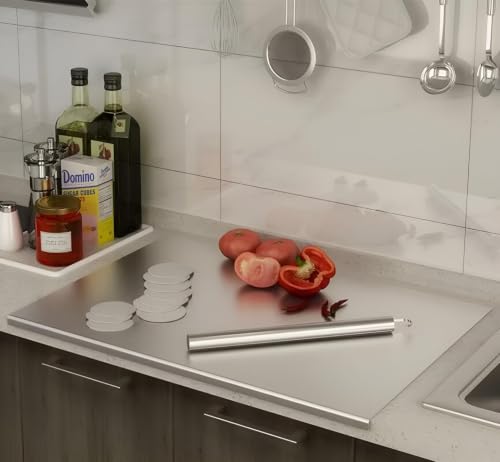 Stainless Steel Cutting Boards for Kitchen, Lipped stainless steel cutting board. Large cutting board suitable for meat, fruits, vegetables, bread, and baking (Stainless Steel, 11.81"L x 11.81"W)