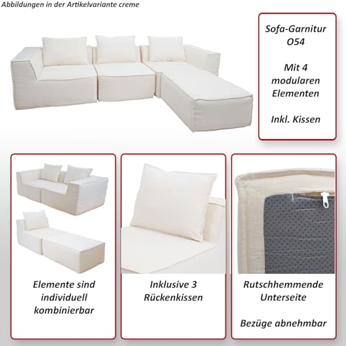 Miniatura 3 de Sofá L-Sofa Hwc-O54, Sofá Con Otomana, Ampliable Modular Derecha Izquierda, Tela Textil 63 X 270 X 190 Cm - Verde