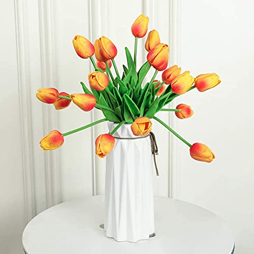 Kisflower 30Pcs Tulips Real Touch Red And Yellow Artificial Flowers Fake Tulips Arrangement Bouquet For Home Office Wedding Decor (Red And Yellow) #TOP3