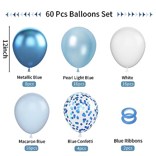 Image of 60pcs Blue & White Balloons - 12in Metallic Blue Pearl Confetti Latex - Boys Birthday, Baby Shower, Wedding Decorations
