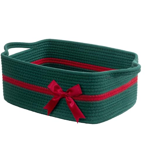 CHICVITA Christmas Gift Basket, Decorative Small Woven Rope Basket, Green