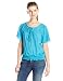 Allison Brittney Women's Elbow Raglan Sleeve Scoop Neck with Lace Insert Peasant Top