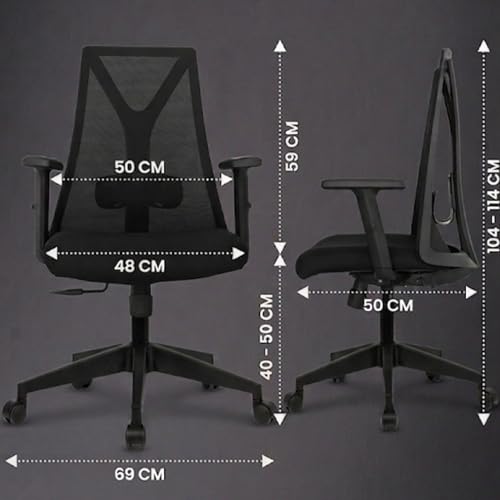 Image of Kepler Brooks Crest Office Chair for Work | 3-Year Warranty | Ergonomic Office Chair, Study Chair for Home, 1D Arms, Adjustable Lumbar, Single Lock Recliner, Heavy Duty Nylon Base (Black)