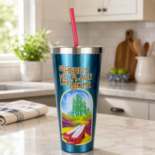 Image of Spoontiques Wizard of Oz Stainless Steel Tumbler, 24oz - Double Wall Insulated Travel Cup with Straw - Ruby Slippers