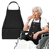 Noverlife Adjustable Adult Bib with Large Crumb Catcher Pocket, Reusable Eating Apron for Elderly Dining Clothing Protector, Washable Adult Feeding Bib for Women & Men, Present for Seniors, Black