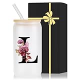 Monogrammed Glass Drinking Cup With Lid Straw Women Lady Boss Gifts Coworker Colleague Manager Team Member Employee Boss Executive Assistant Inter Birthday Farewell Leaving Retirement Christmas,L
