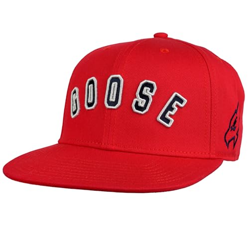 Popfunk Official Top Gun Goose Arc Adjustable Snapback 6 Panel Flat Brimmed Hat - Unisex for Men and Women Red