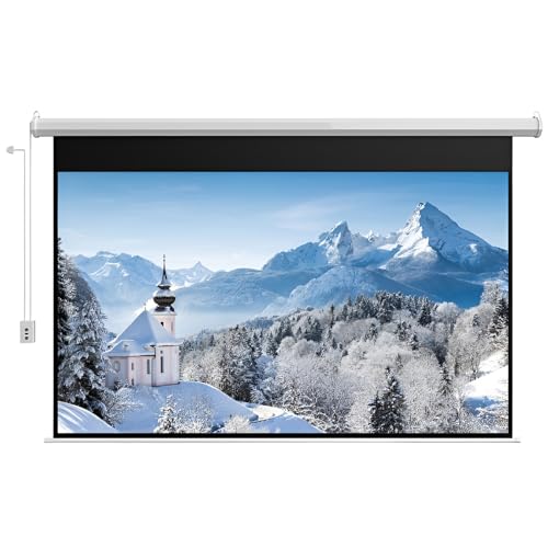 XOBRJQZ Motorized Projector Screen with Remote Control, 16:9 4K HD Mounted Movie Screen for Home Theater Movie Office Game, Wall/Ceiling Mount(60 inch)