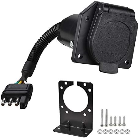 YONHAN 4 Pin to 7 Pin Adapter Trailer Light Adapter 4-Way Flat Truck to 7-Way Blade Reverse Plug Connector with Mounting Bracket for Towing Solutions