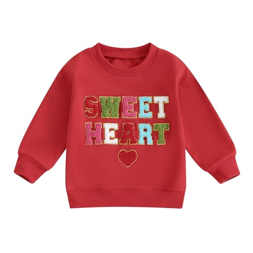 JLKGICF Toddler Valentines Clothes Girl Boy Sweet Heart Letter Print Sweatshirt Pullover Shirt Baby Valentines Outfits(Sweet Heart Red, 3-4T)