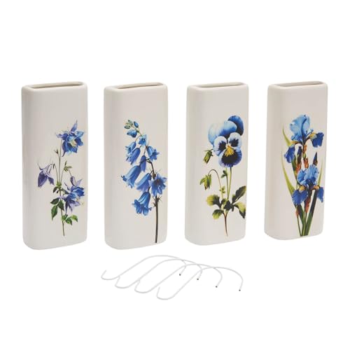 Coopers of Stortford - Pack of 4 Ceramic Radiator Humidifiers - Silent Evaporative Home Air Moisturiser with Pansy, Iris, Bluebell and Columbine Designs
