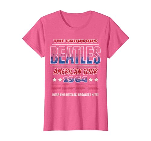 The Beatles - American Tour 1964 Greatest Hits T-Shirt, Women, Pink Heather, Medium