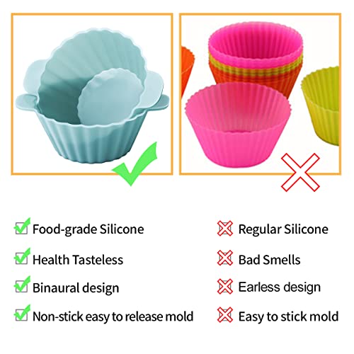 Silicone Cupcake Baking Cups 24 Pack Upgraded Reusable Muffin Liners Non-Stick Cupcake Molds Bpa Free, Dishwasher Safe #TOP3
