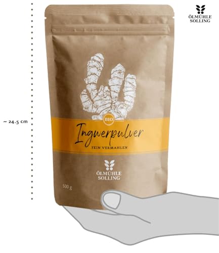 ÖLMÜHLE SOLLING - BIO Ingwerpulver | Ingwerpulver aus kontrolliert biologischem Anbau in Indien. Schonend getrocknet & fein vermahlen. Naturrein, vegan & laktosefrei. | Inhalt: 500 g