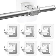 BKQPTL No Drill Curtain Rod Brackets No Drilling Self Adhesive Curtain Rod Holder Hooks Nail Free Adjustable Curtain Rod Hooks Curtain Hangers for Bathroom Kitchen Home Bathroom and Hotel 6 PCS