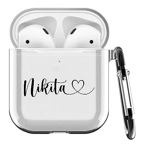 Image of MITZVAH Custom Name Personalised Airpod 2 Case for Airpods 1st and Airpod 2nd Generation Case Cover, Customized Airpods 2 Transparent case with Keychain (Heart After Name-Black)