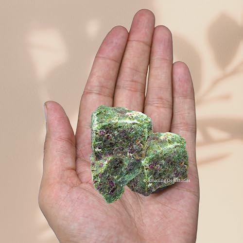 Image of Amazing Gemstone 2 Pieces Ruby Fuchsite Raw Crystals and Healing Stones, Natural Rocks for Tumbling and DIY Raw Stones and Crystals