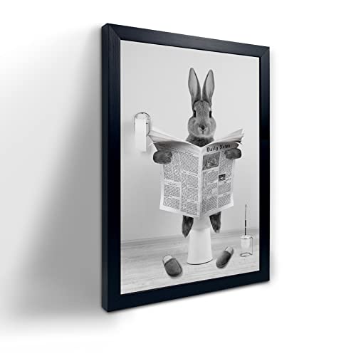 YongArt Schwarzer gerahmtes Poster, süßes Kaninchen-Badezimmer-Wandkunst, Bauernhaus-Stil, Tiere, Badezimmer, Wanddekoration, schwarz-weiße Leinwand, fertig zum Aufhängen, für Kinder-Badezimmer YongArt Schwarzer gerahmtes Poster, süßes Kaninchen-Badezimmer-Wandkunst, Bauernhaus-Stil, Tiere, Badezimmer, Wanddekoration, schwarz-weiße Leinwand, fertig zum Aufhängen, für Kinder-Badezimmer