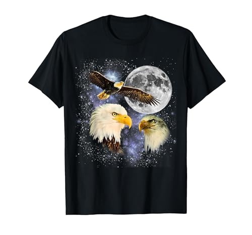 Three Bald Eagle Moon Meme Funny American Bird Eagles Lover T-Shirt, Men, Black, X-Large