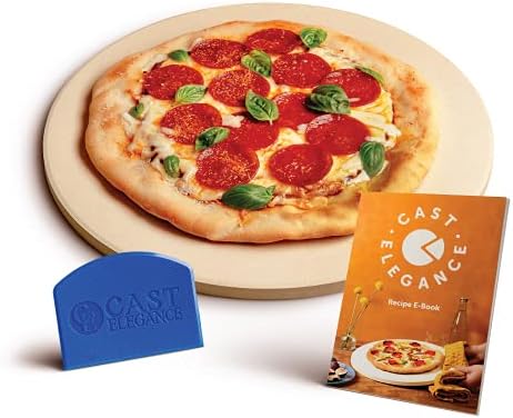 Cast Elegance Durable Thermal Shock Resistant Thermarite Pizza and Baking Stone for Oven and Grill, Includes Recipe E-Book & Cleaning Scraper, 14 inch Round, 5/8th inch Thick (14 inch round)