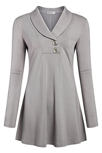 Ouncuty Women Tunic Tops, Fall Clothes Women Formal Wear Flowy Tops Fashion A Line Tops To Wear With Leggings 90s Tunic Grey Blouses for Women Long Sleeves Gray L