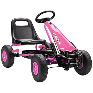 AIYAPLAY Kids Pedal Go Kart, Children Ride on Racer with Adjustable Seat, EVA Tyres, Manual Clutch, Brake, Go Cart for Kids 3-8 Years, Pink