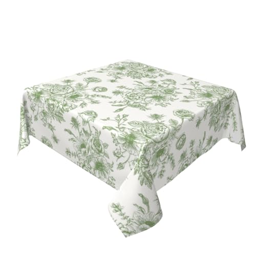 JEFERSO Sage Green Chinoiserie Square Tablecloth 60x60 Inch Green Floral Toile Chinoiserie Decor Table Cloth Vintage Flower Polyester Stain Resistance Table Cover for Party Picnic Kitchen Outdoor