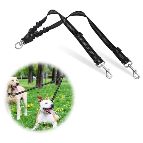 LZGOPE Double Dog Leash, Adjustable Shock Absorbing Bungee Cord Cover