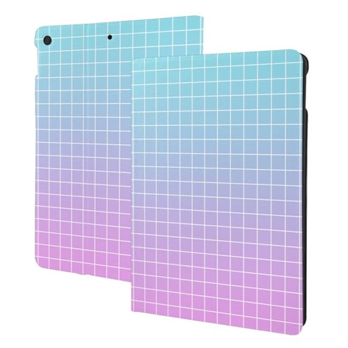 Housse de tablette iPad 10.2 pour le bureau et les voyages grille bleu rose
