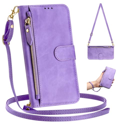 Étui iPhone 12 Pro Max violet cuir pochette protection intégrale bandoulière