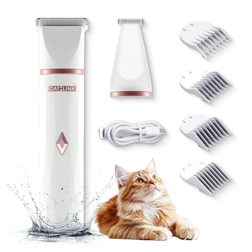 CATLINK Waterproof Cat Clippers for Matted Hair, Quiet Cat Grooming Kit, Pet Shaver Cordless for Long Hair, Pet Hair Clippers for Dogs and Other Small Animals at Home, White