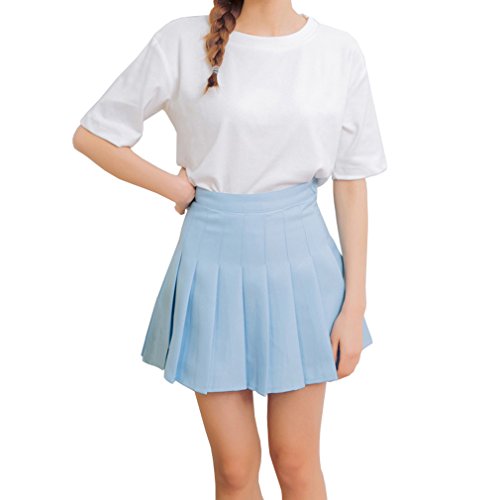 Hoerev Women Girls Short High Waist Pleated Skater Tennis Skirt, Blue, US 2 - Thumbnail 3