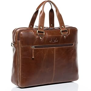 SID & VAIN Yann Laptoptas, echt leer, grote zakelijke tas, 15 inch laptop, schoudertas, aktetas, lerarentas, laptopvak, heren en dames