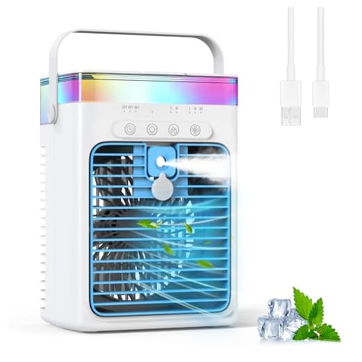 Portable Air Conditioner, 3-in-1 Evaporative Air Cooler with 3 Speeds & 2 Mist Modes, 1000ml Personal Mini AC Unit, USB Powered Small Cooler with RGB Light & Timer for Bedroom Office Desk Car